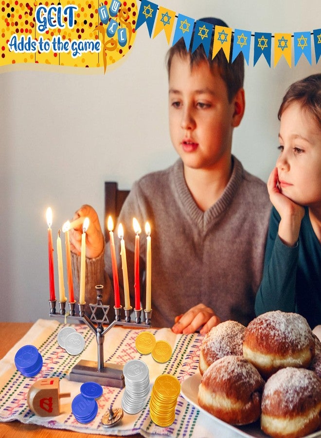 زوبيبي مجموعة زوبيبي من 300 قطعة من عملات هانوكا البلاستيكية، ألعاب البحث عن الكنز، 6 أشكال لألعاب البحث عن الكنز وهدايا الحفلات (ذهبي، فضي، أزرق). - Image 4